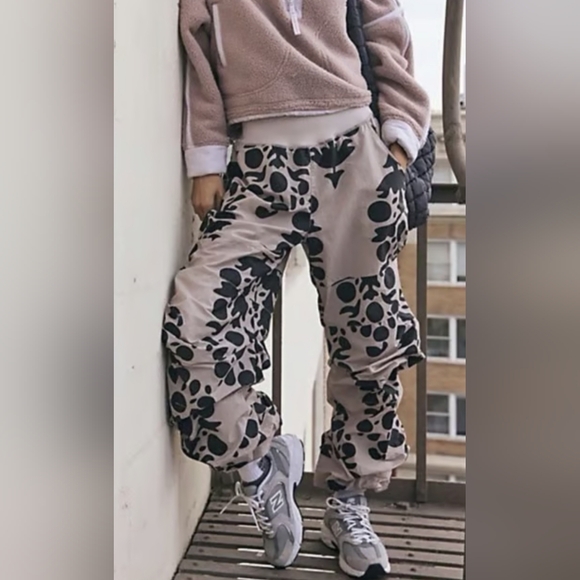 FP Movement by Free People Taupe Track Pants with Black Abstract Print - Picture 2 of 4
